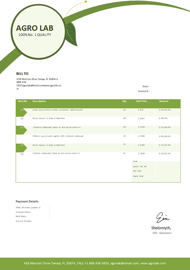 Free Agriculture Invoice Template PSD template